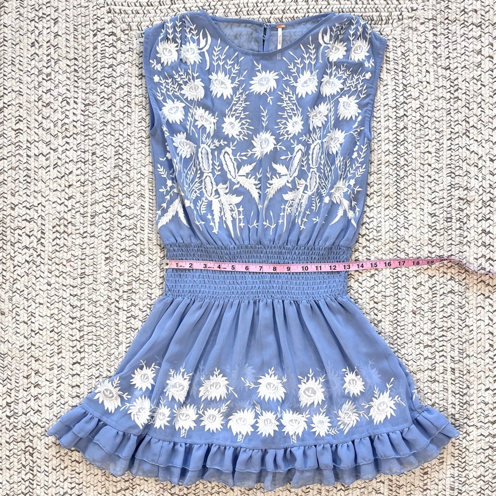 Free People Garden Bloom Mini Dress in Wedgewood Blue XS - Picture 8 of 12